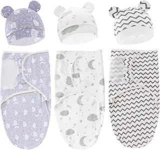 Baby Swaddle Sleep Sack with Hat Set for 0-3 months 3-Pack Soft Cotton Newborn Wearable Swaddle Wrap for Girls Boys