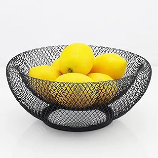 Mesh Fruit Bowl Metal Wire Fruit Vegetables Basket Holder for Counters Black Home Kitchen Stand Decorative Centerpiece (10")