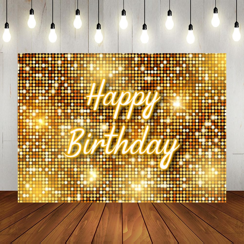 Lofaris Golden Flash Square Backdrop for Photography Happy Birthday Shinning(No Glitter) Wall Panels Shimmer Wall Sweet 16 Girl Woman 20th 30th 40th
