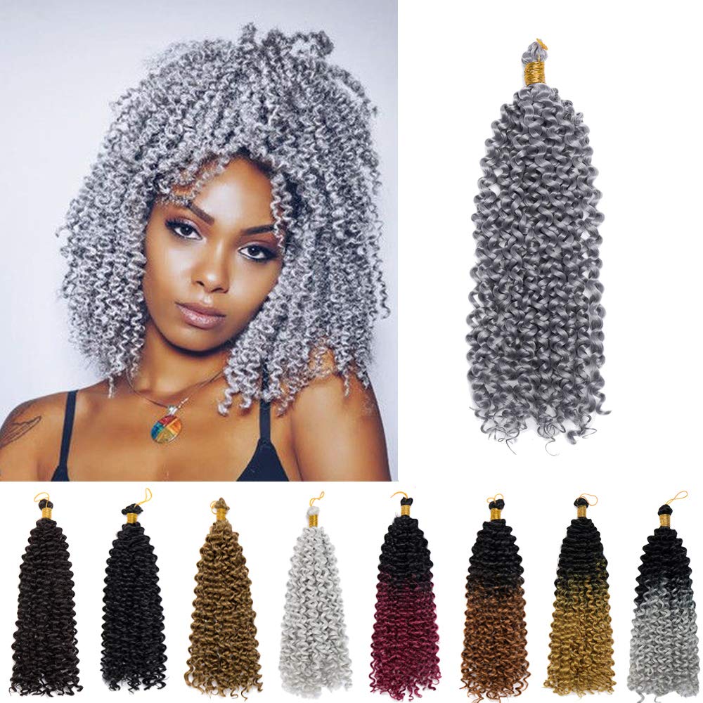 [3 Bundles/PACK]Marlybob Crochet Hair Extension Marlibob Water Wave Kinky Curly Jerry Curly Braiding Crochet Hair Marley Braid Hair Bundle Synthetic Hairpiece (14"-3bundles,Light Grey)