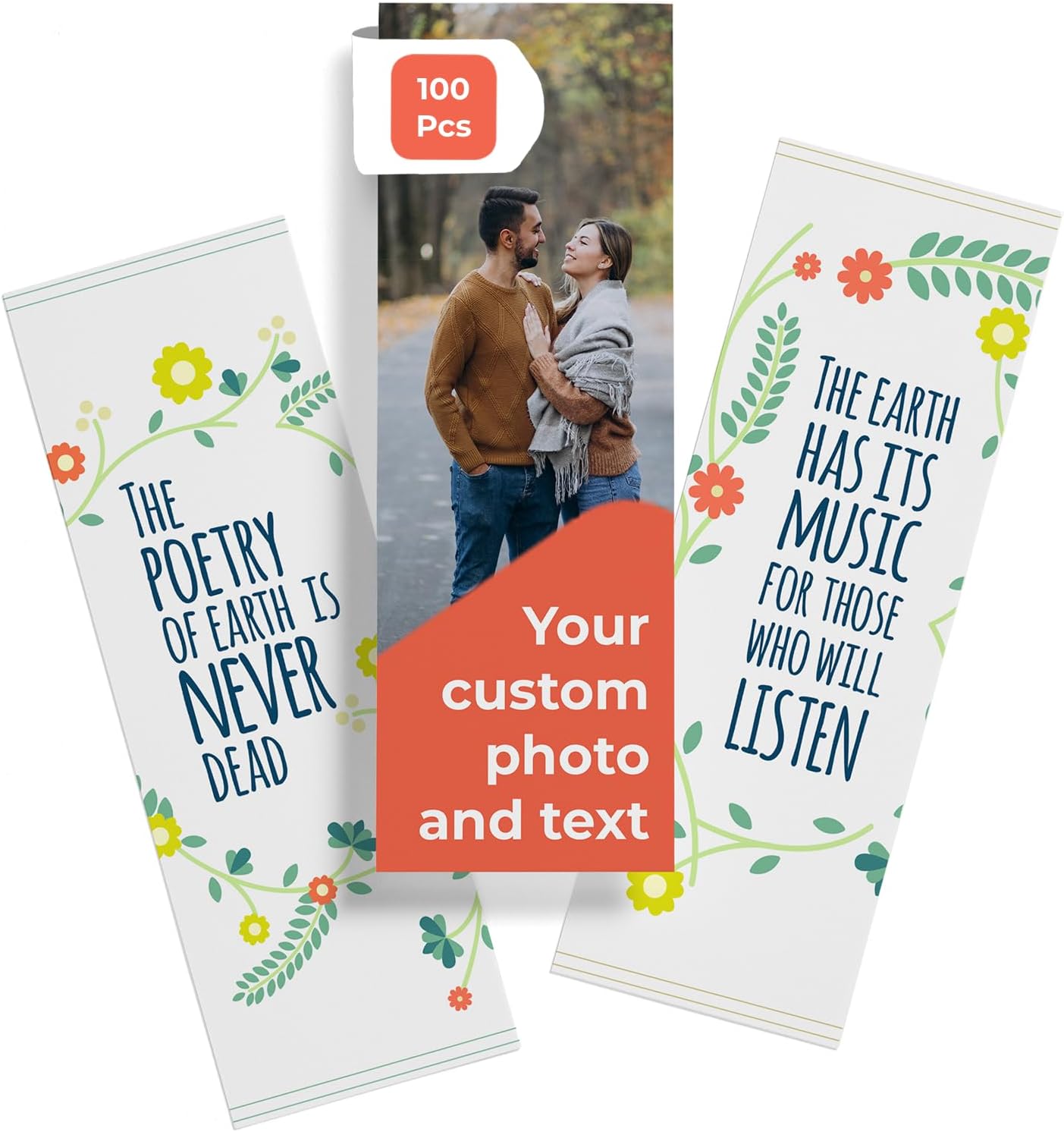 Custom Double-Sided Bookmarks, Gloss Laminated, 6”x2” Rectangular, Photo & Text Printing, Ideal for Gifts, Events, Promotions or Personal Use (Pack of 100)