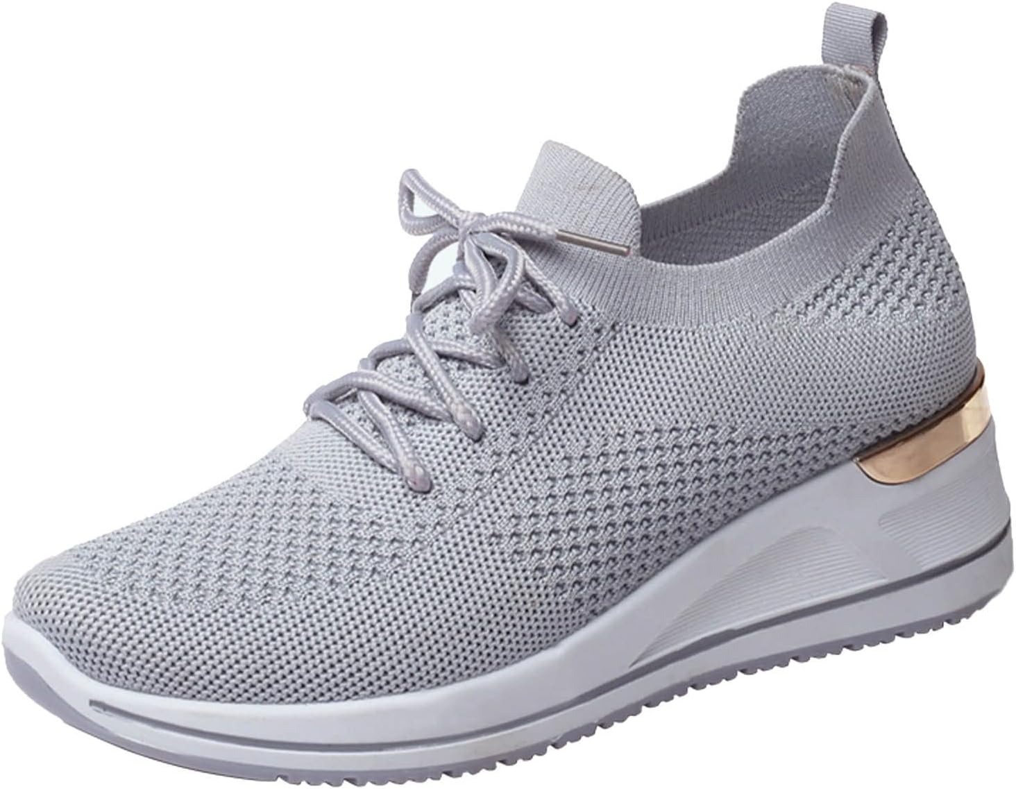 Women Mesh Shoes Wedge Heel, Mesh Trainers Women Fashion Lace Up Wedge Sneakers Classic Soild Color Non-Slip High Top Platform Sneakers Comfortable Walking Shoes Casual Soft Footwear
