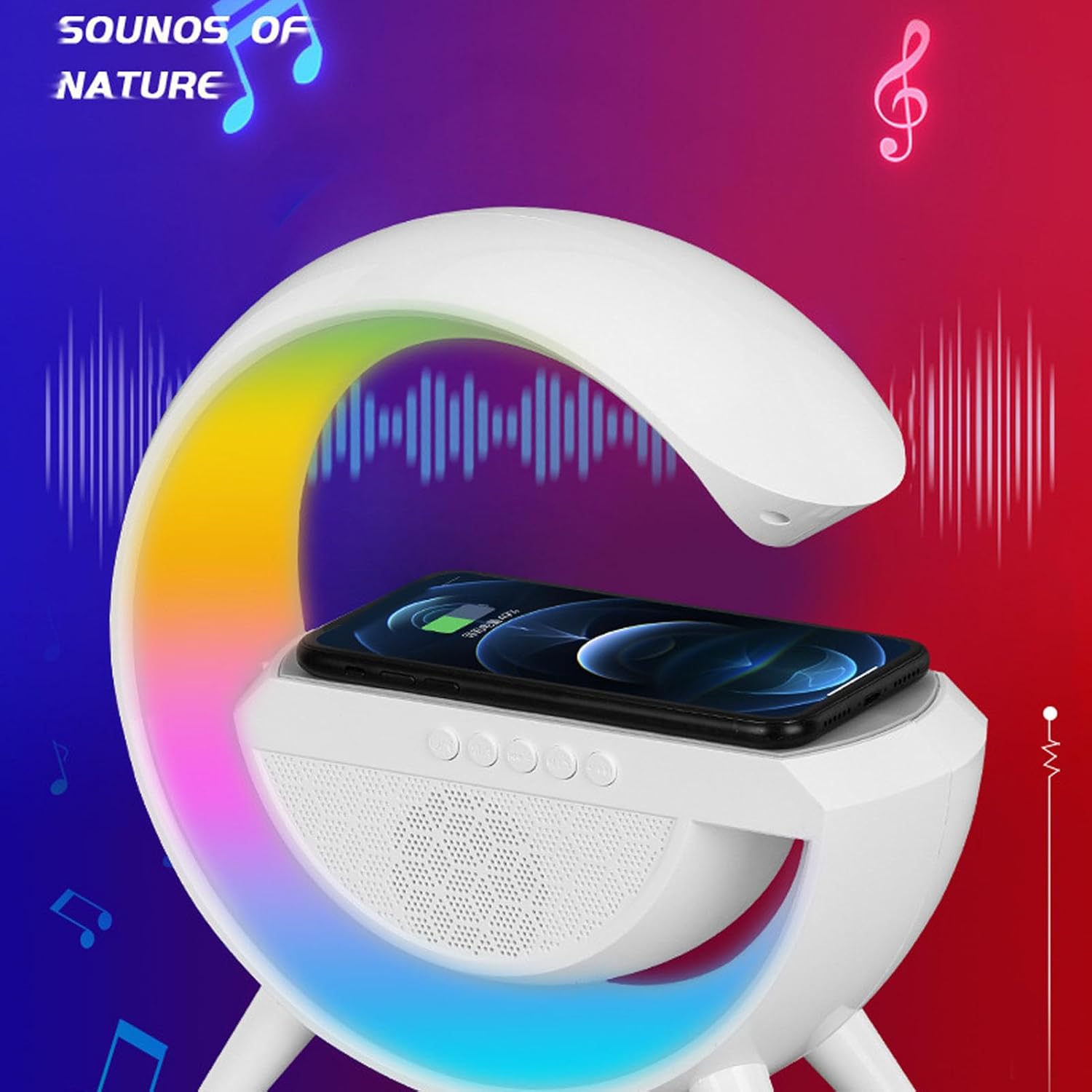 Elprico Night Light Bluetooth Speaker with phone wirelessly charging and colorful light