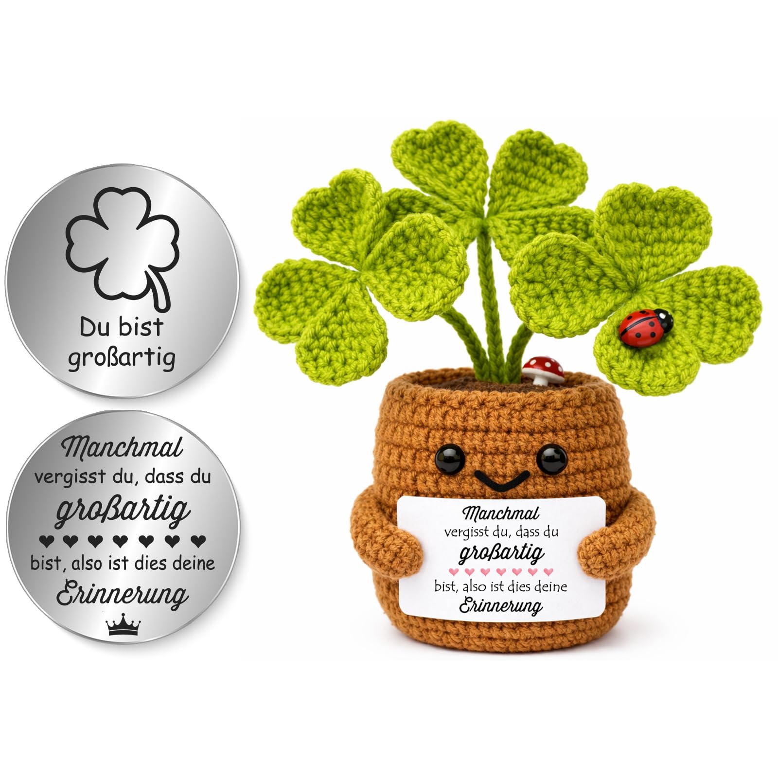Tixlux Pocket Hug Positive Pflanze, Kreative Strickwolle Pflanze Puppe und Kleine Umarmung Glücksbringer, Mutmacher Geschenk, Gute Besserung Geschenk, Einschulung Geschenk