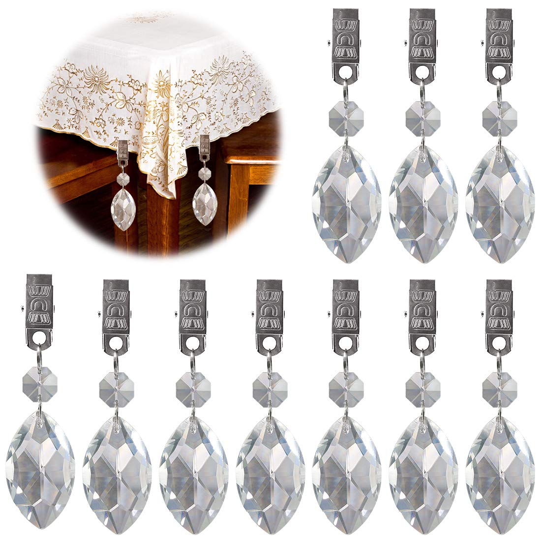 Keadic Clear 10Pcs Professional Tablecloth Weights, Eye Crystal Teardrop Prisms Pendant Perfect For Decorative Purposes