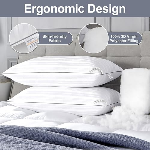 Miniatura 3 de Cosmoluxe Hotel Collection - Juego de 2 almohadas de cama King para dormir, almohadas alternativas de plumón tamaño King para dormir de lado,