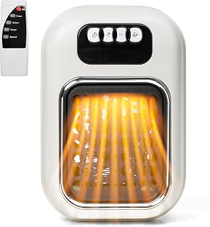 Steckdosen Heizlüfter 600W Keramik Heizung mit Thermostat Remote Wall Outlet Space PTC Keramische Heizung 1-12H Timer und LED-Anzeige Verstellbarer Thermostat für Schlafzimmer Büro Küche,Weiß