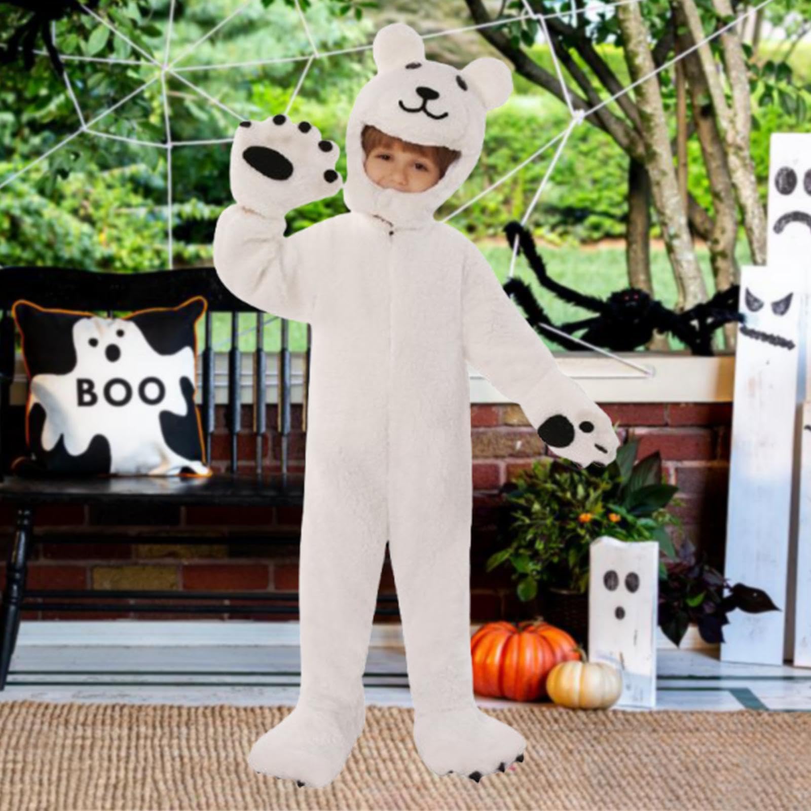 TISHITA Cosplay Jumpsuit Kinder Plüschoverall Kapuzenanzug mit Und Handschuhen Aus Langärmligem Material für Halloween Karneval Familienspiel, M