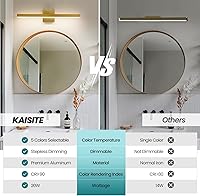 Vista 5 de KAISITE Luz Moderna de Tocador de Baño Dorada Accesorio de Luz Sobre Espejo de 61 cm Accesorio de Iluminación de Tocador Regulable LED de 5CCT