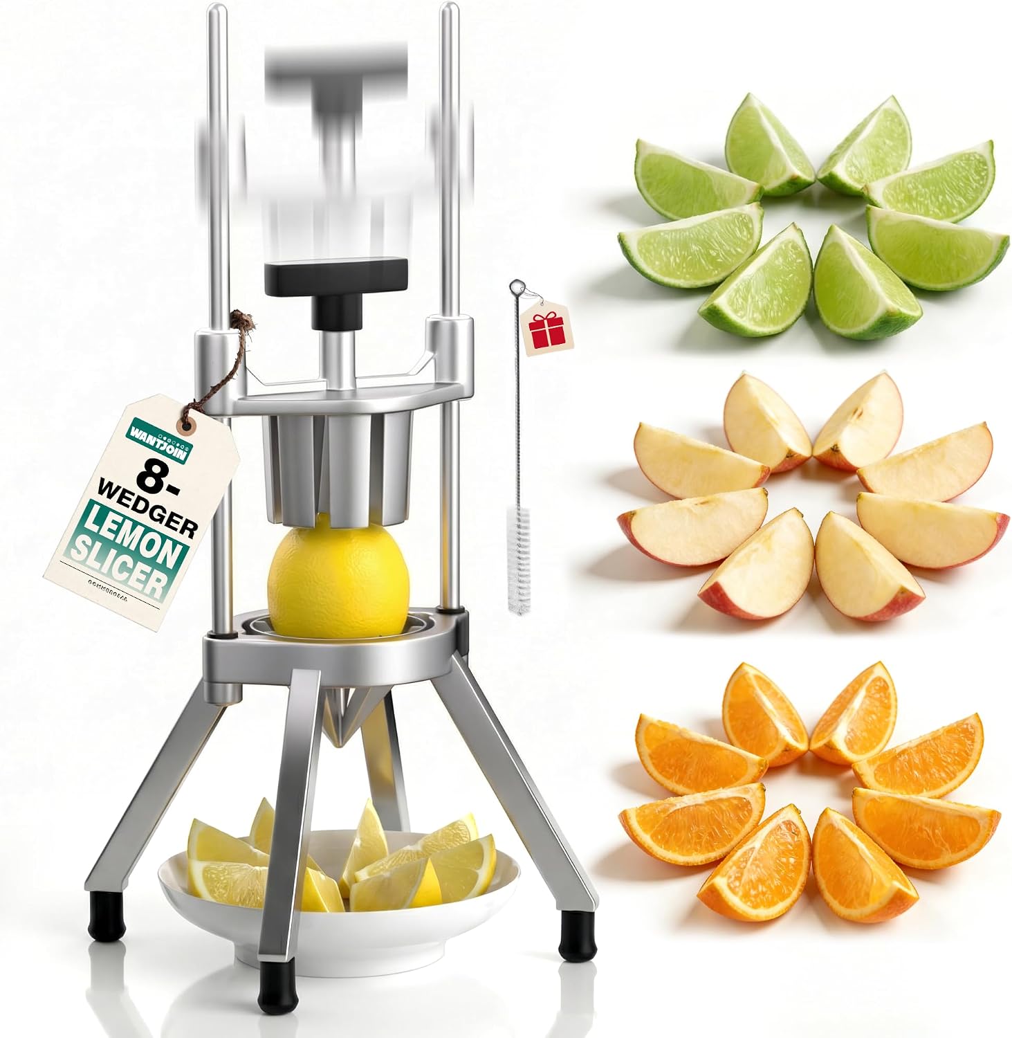 WantJoin Commercial Easy Wedger 8 Wedge with T-Handle Fruit Lime Slicer Cutter, Stainless Steel Blade Vegetable Chopper Dicer Lemon Cutter for Home Bar Restaurant Lemons Limes Tomato Potato