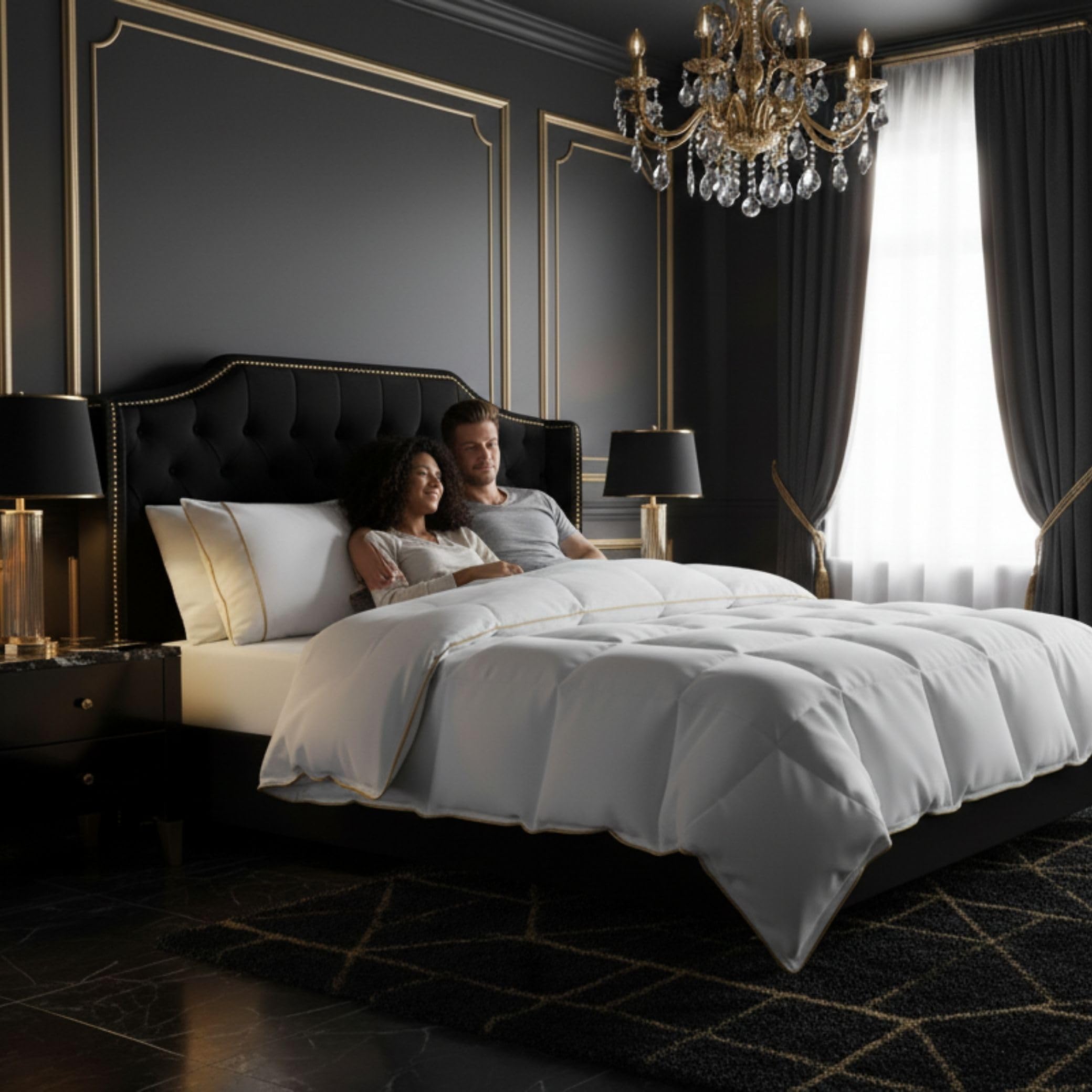 Luxury Goose Feathers Down Quilted Duvet, Skin-Friendly 100% Down Proof Fabric Cover, Anti-Allergy Hotel Quality Warm Quilt, All Season & Machine Washable (TOG 18, Single)