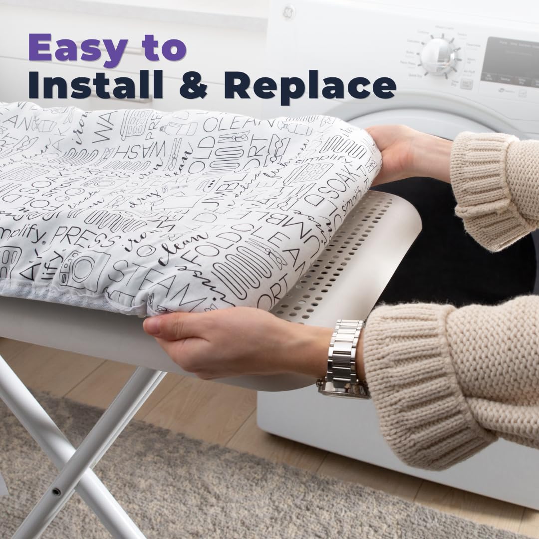 Simplify Funda para Tabla de Planchar | Resistente a la abrasión | Algodón | Acolchado Grueso | Ajuste elástico | Cierres de Velcro | Solo Funda | Blanco