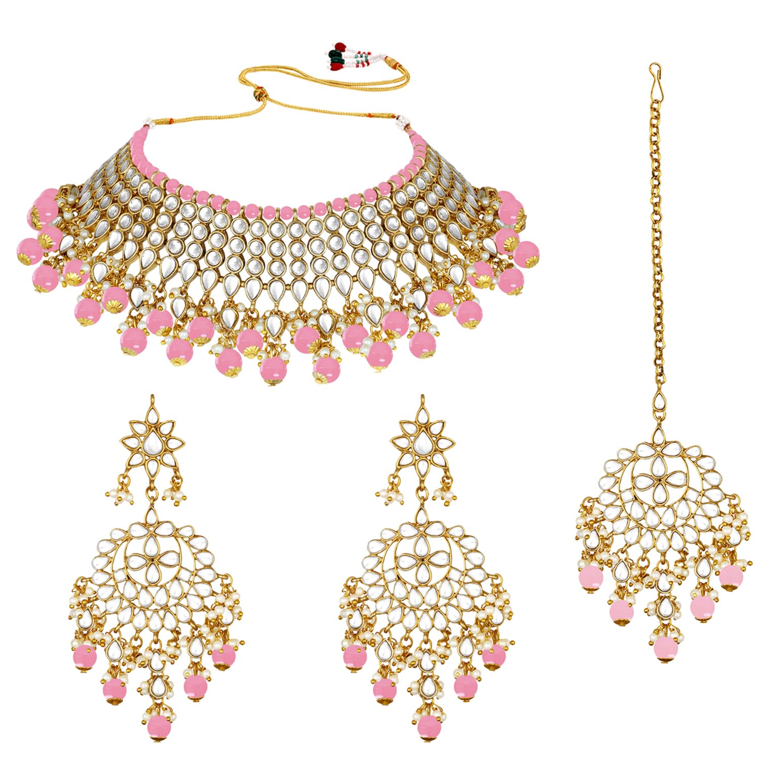 Peora Gold Plated White Pearl Kundan Choker Necklace with Earring Maang Tikka Traditional Ethnic Bridal Jewellery Set for Women (B08L9HHVSN) Amazon Price History, Amazon Price Tracker