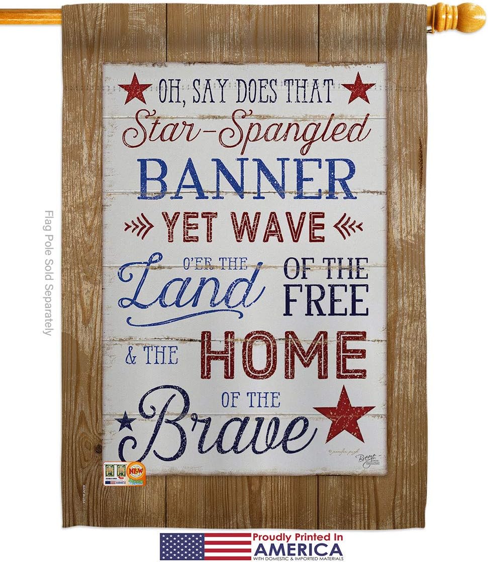 Star Spangled Pride House Flag Dowel Set Americana and Stripes Patriotism Independence Memorial United State American Small Decorative Gift Yard Banner Made In USA 28 X 40