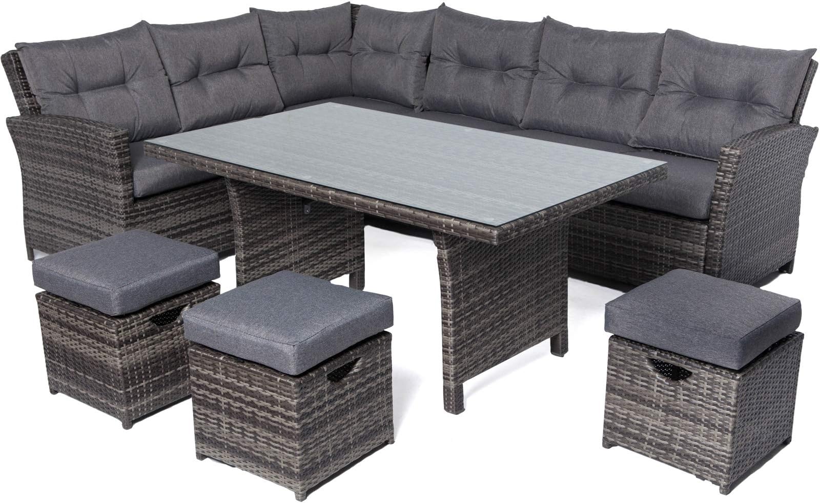Mayfair Premium 6-9 Seater Rattan High Back Corner Sofa Dining Set - Grey