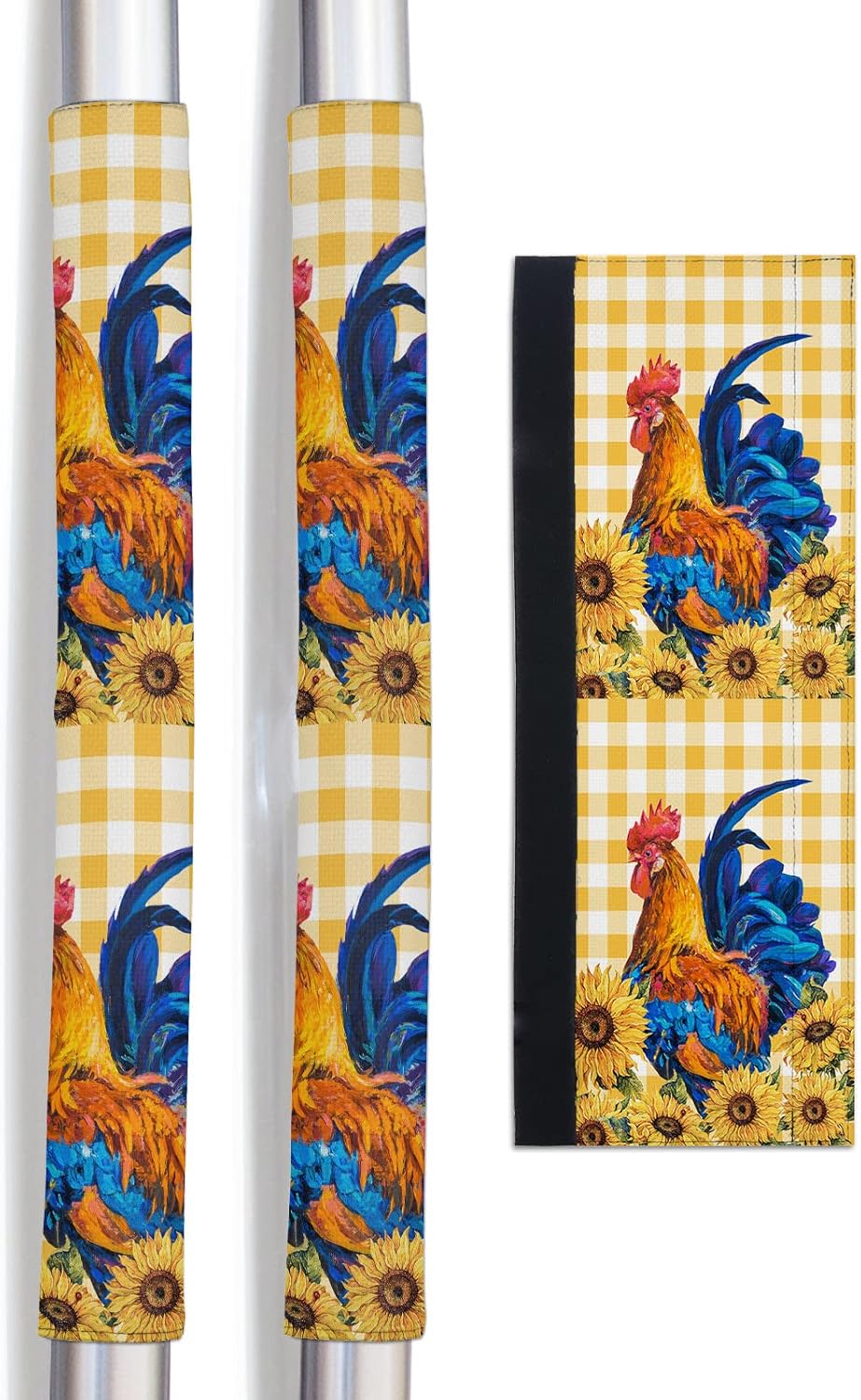 Refrigerator Door Handle Cover Vintage Rooster Sunflower Dishwasher Microwave Oven Fridge Stove Handles Farmhouse Yellow White Buffalo Check Fridge Protector Kitchen Appliance Decor Set of 2