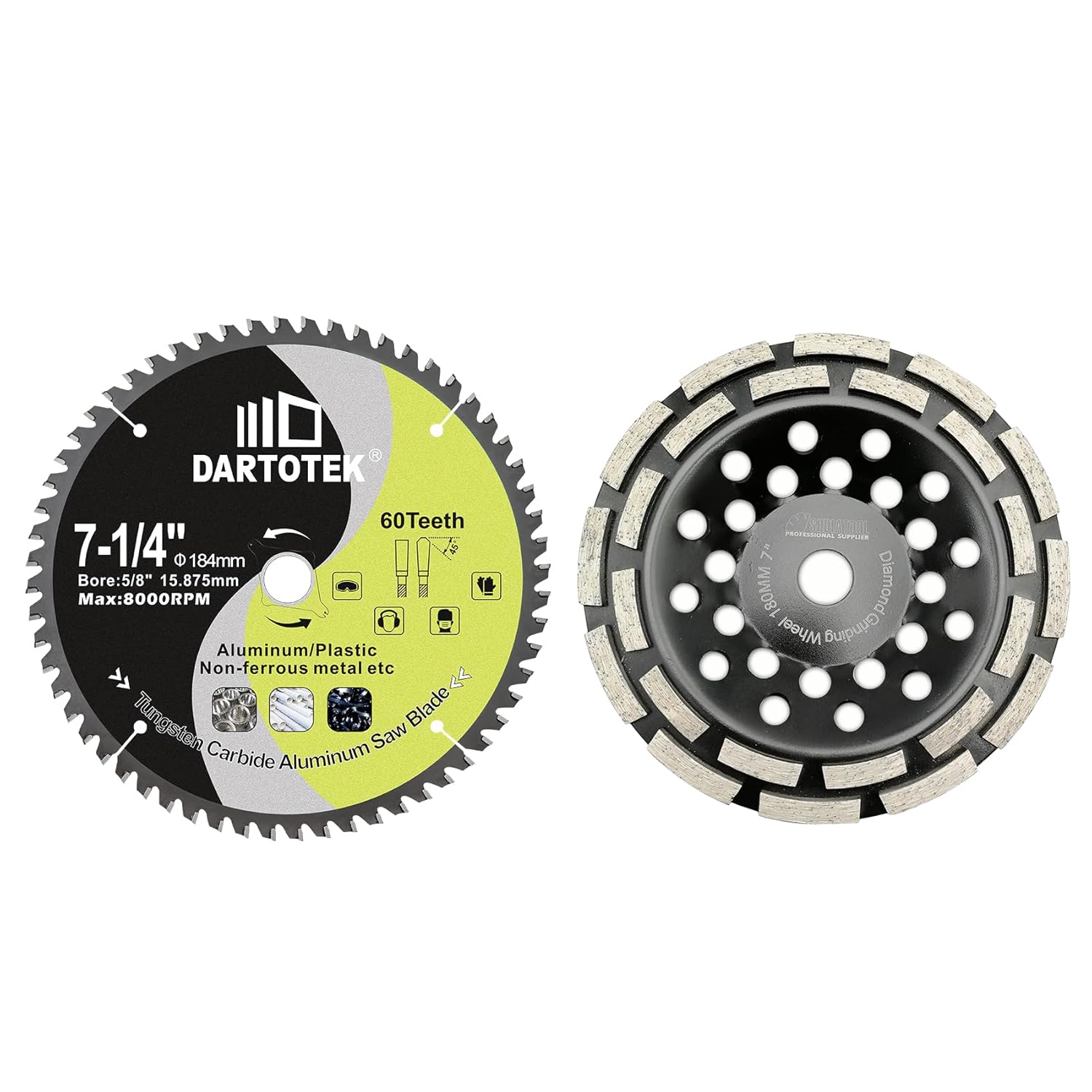 7-1/4"/184mm Aluminum Cutting Disc,Circular Saw Blade 60T TCG Teeth,TCT Cut Off Wheel for Aluminum,Plastic with 5/8" Arbor for Circular saws, Miter saws, Table saws