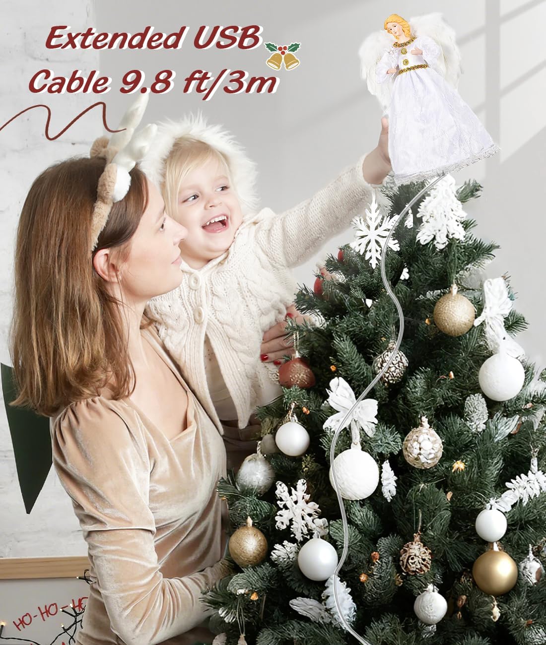 Luxspire Christmas Tree Topper, Angel Tree Topper with Lights, Angel Topper for Christmas Tree with Remote Control & Timer, USB Lighted Christmas Decorations for Holiday Home Indoor, White - Image 6