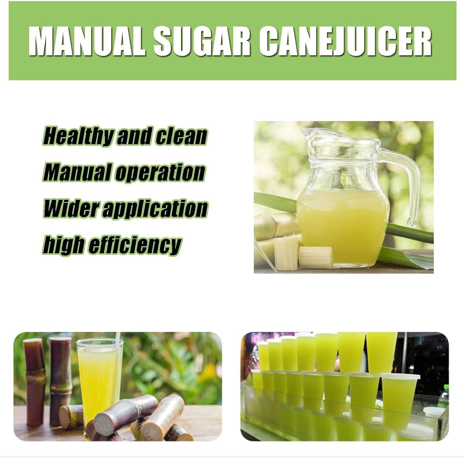 Commercial Manual Cane Juicer, Stainless Steel Fruit & Vegetable Juicer, Heavy-Duty Multifunctional Juicer for Home & Business, Easy to Use & Clean