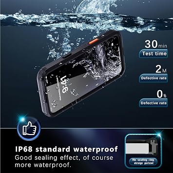 Guppy iPhone 16 Pro用磁気防水ケース、内蔵スクリーンプロテクターIP68防水14フィート軍用落下防止 360°フルボディ保護 防塵 耐衝撃 高耐久 頑丈なケース、ブラック