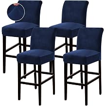 Turquoize Bar Stool Covers 4 Pack Bar Stool Covers with Backs Barstool Covers Velvet Bar Stool Seat Covers Slipcover Pub Counter Stool High Back Chair Covers, Thick Soft Modern Style, Navy, 4