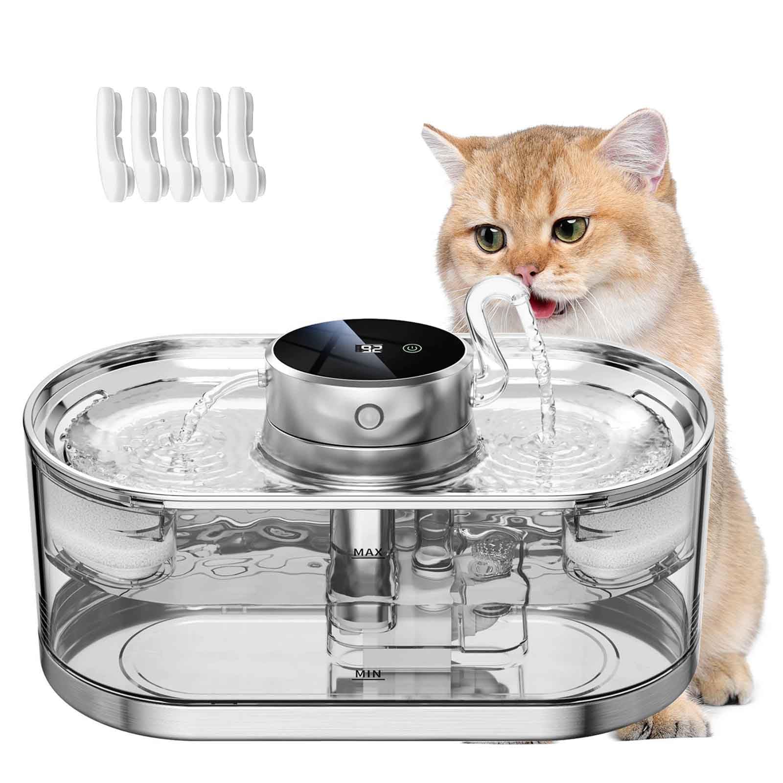 Stainless Steel Cat Fountain, Cat Faucet Water Fountain, 3L Wireless Pet Water Dispenser, Automatic Dog Water Dispenser for Drinking with Quiet Pump