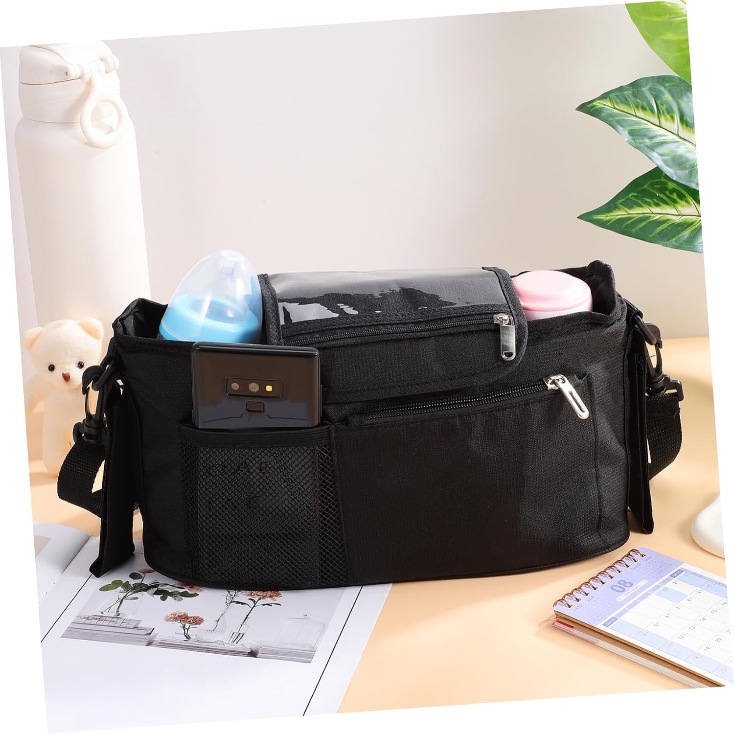 Stroller Bag Organizer Large Capacity Cart Organizer for Stroller Cup Holder Shoulder Straps