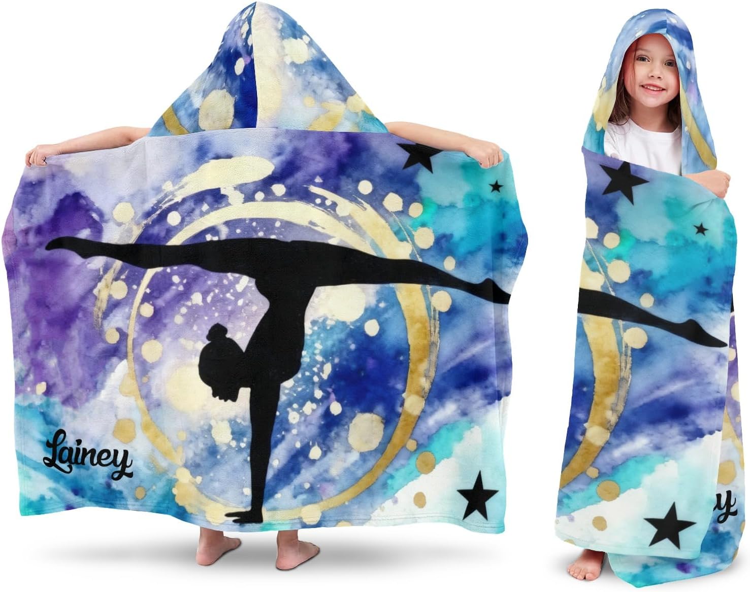 Watercolor Gymnastics Girl Personalized Hooded Towel Absorbent Wrap Soft Pool Beach Bath Towels Hood Poncho for 5-12 Years Kids Boys Girls