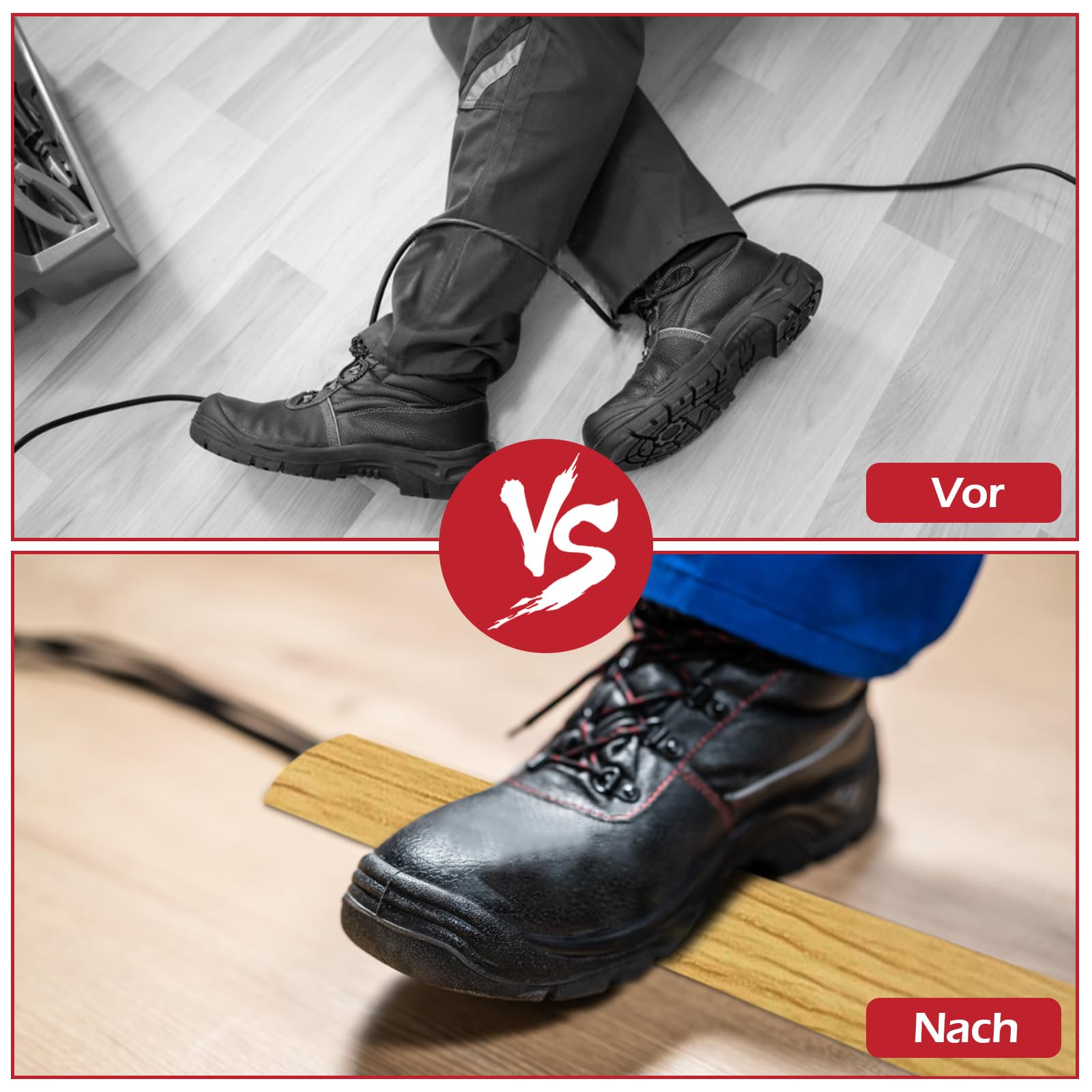 Protector de cable de suelo, flexible y cortable, protección de cable de PVC, autoadhesivo, cubierta para cables de suelo, protege los cables y evita tropiezos, 60 mm x 2 m, grano de madera amarilla