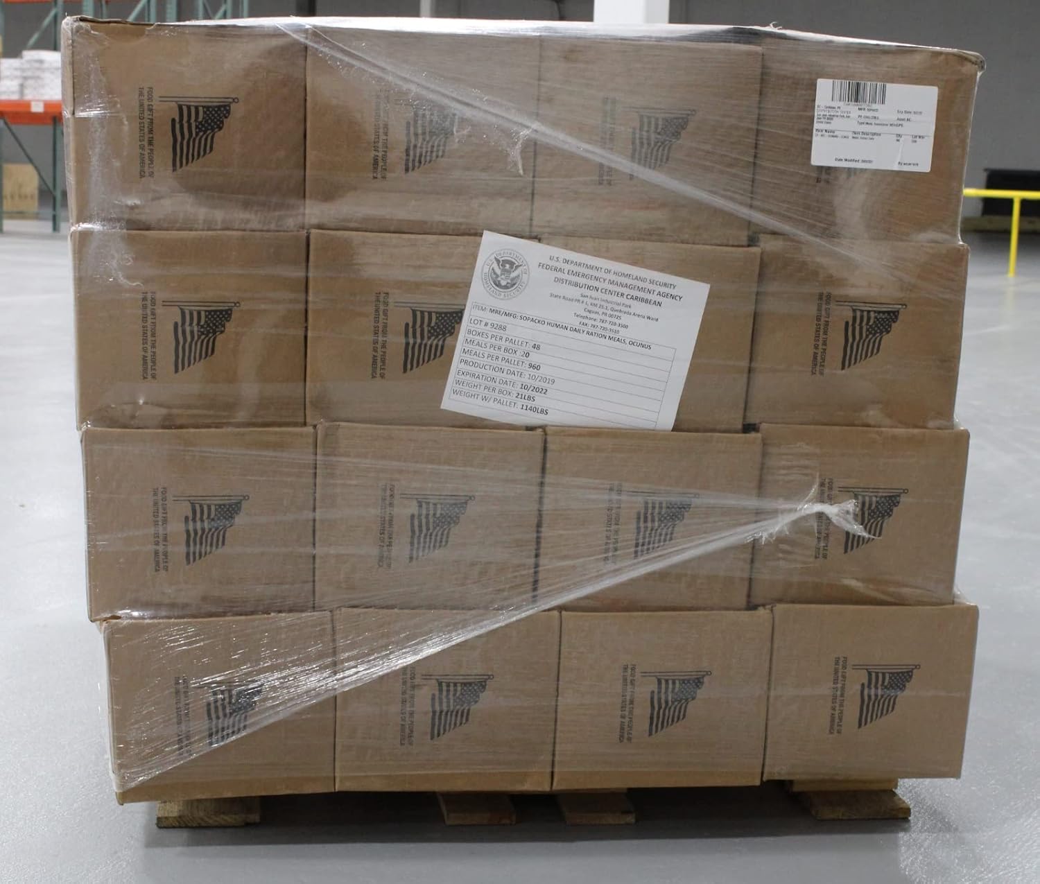 1 Pallet HUMANITARIAN DAILY RATION MRE - RANDOM MENU - Inspection date of 10/2022 or Newer