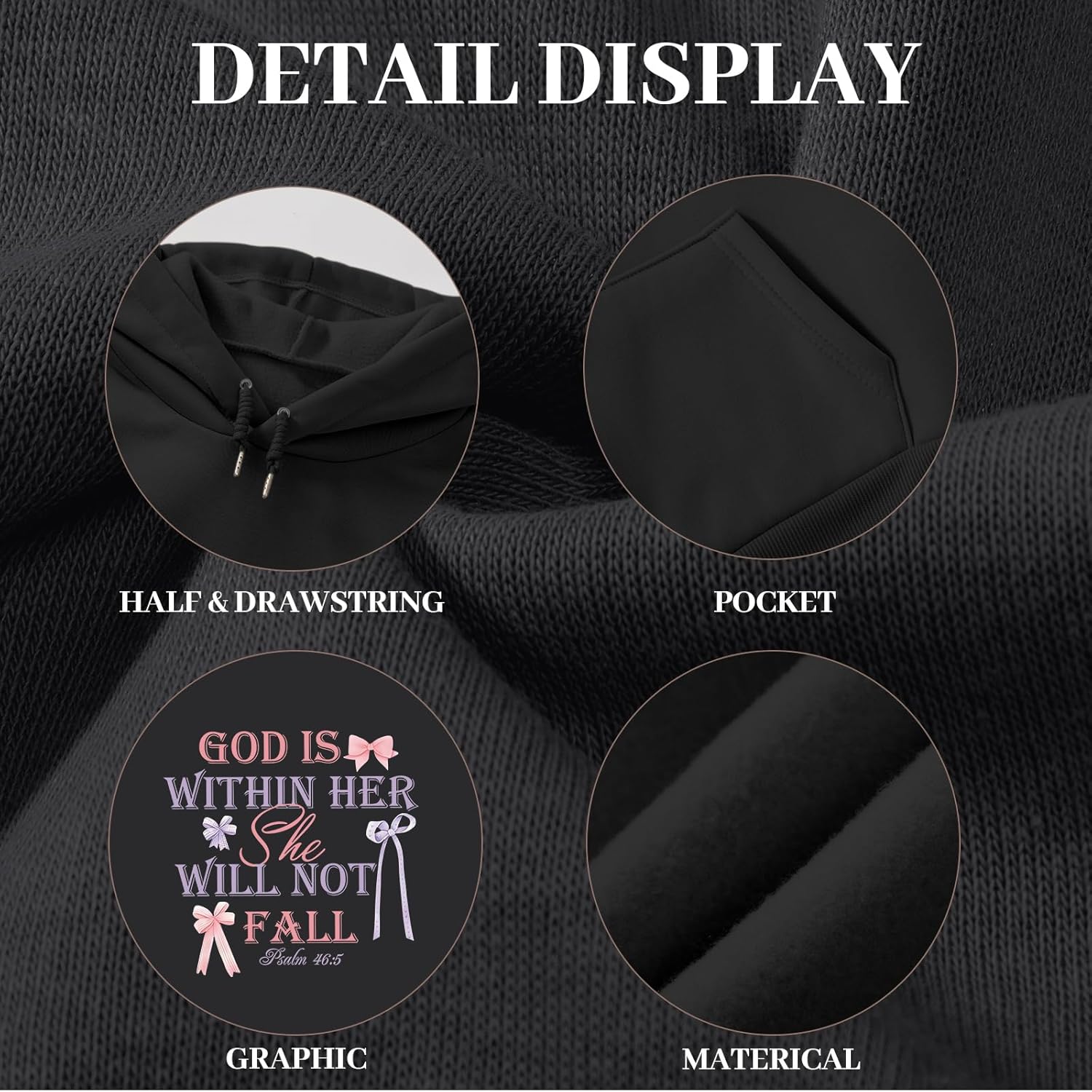 God is Within Her She Will Not Fall Christian Hoodies for Women Jesus Bible Verse Hoodie Bow Hoodie - Image 7