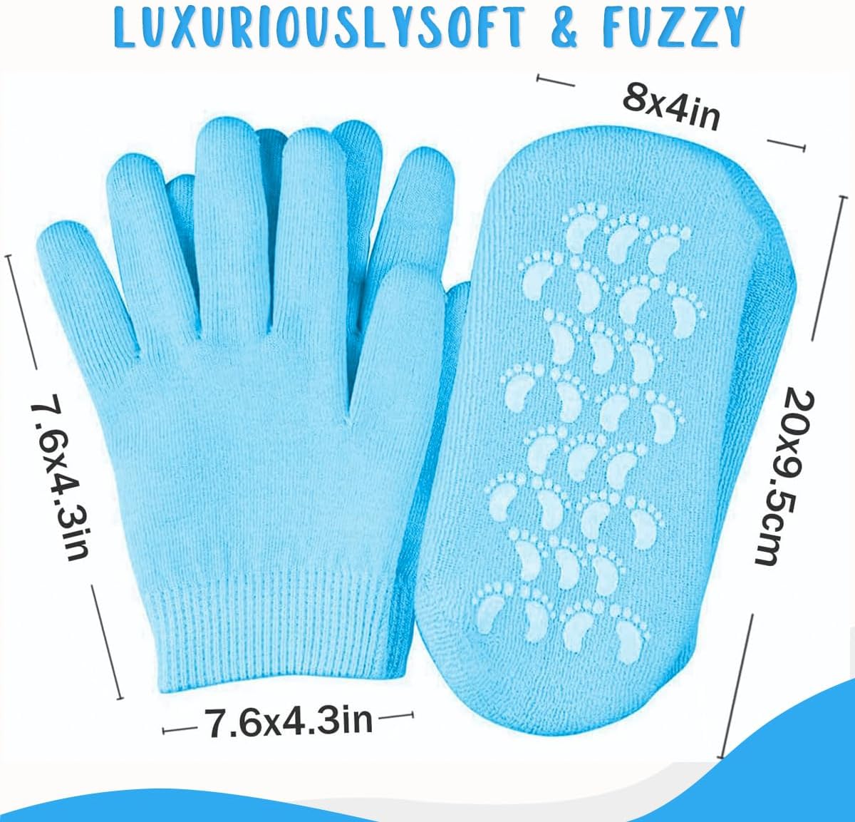 Moisturizing Gloves Socks Set, Infused with Gel Hydrotherapy, Gel Softens and Soothes Dry Cracked Skin, Suitable for Repairing Dry Skin, Cracked Hands and Feet, Rough Skin (Blue)