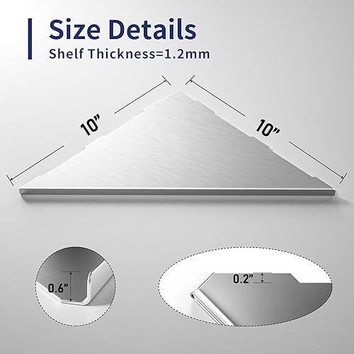 Miniatura 2 de Bernkot Corner Shower Shelf 10" Brushed 304 Stainless Steel Tile Inserted Corner Shelves Recessed Bathroom Shower Shelf for Tiled Wall, No Drilling,