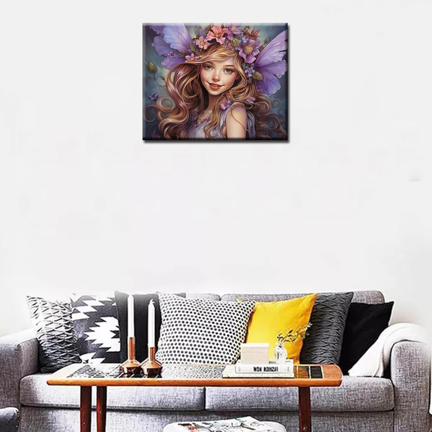 Purple Angel DIY Painting by Number for Beginner Delicate Dolls with Wreath Paint by Numbers on Canvas Easy to Paint Artwork with Brushes and Paints for Home Decor 16x20inch (DIY Frame)