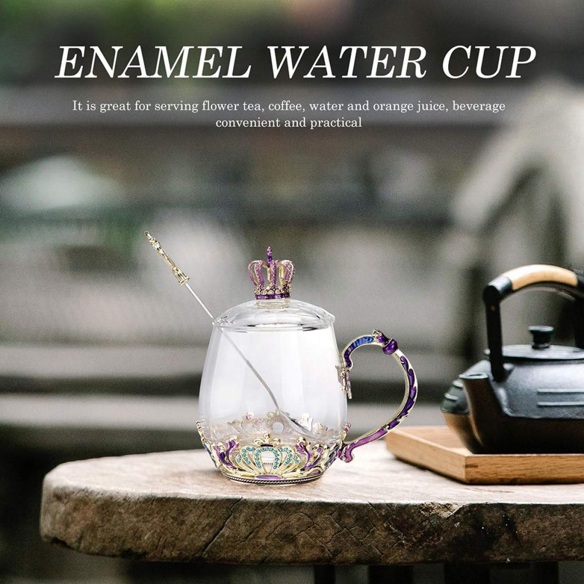 jojofuny Taza de Vidrio con Diseño Ergonómico y Resistente al Frío y Calor, Copa para Beber con Cuchara Incluida, Estilo Único Adecuado para Té y Jugos Color Aleatorio