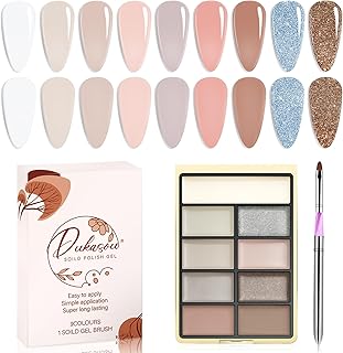 Solid Gel Nail Polish Set, 9 Colors Coral Sea Gel Polish Manicure Palette Set Nude Brown Glitter Pudding Tiny Solid Cream Nail Gel Polish for Salon DIY with Pro Nail Brush