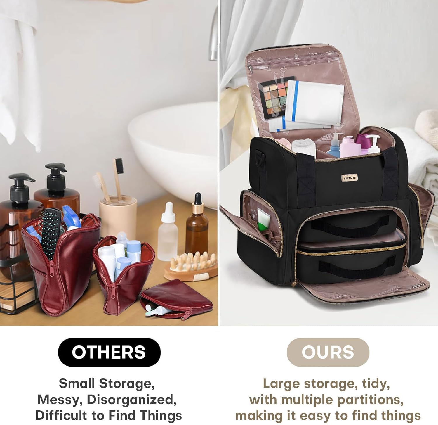 Large Makeup Travel Cosmetic Bag with 2 Removable Case, Double Layer Big Travel Make Up Organizer Case, Toiletry Bag for Women, Train Cases Bags - Image 5