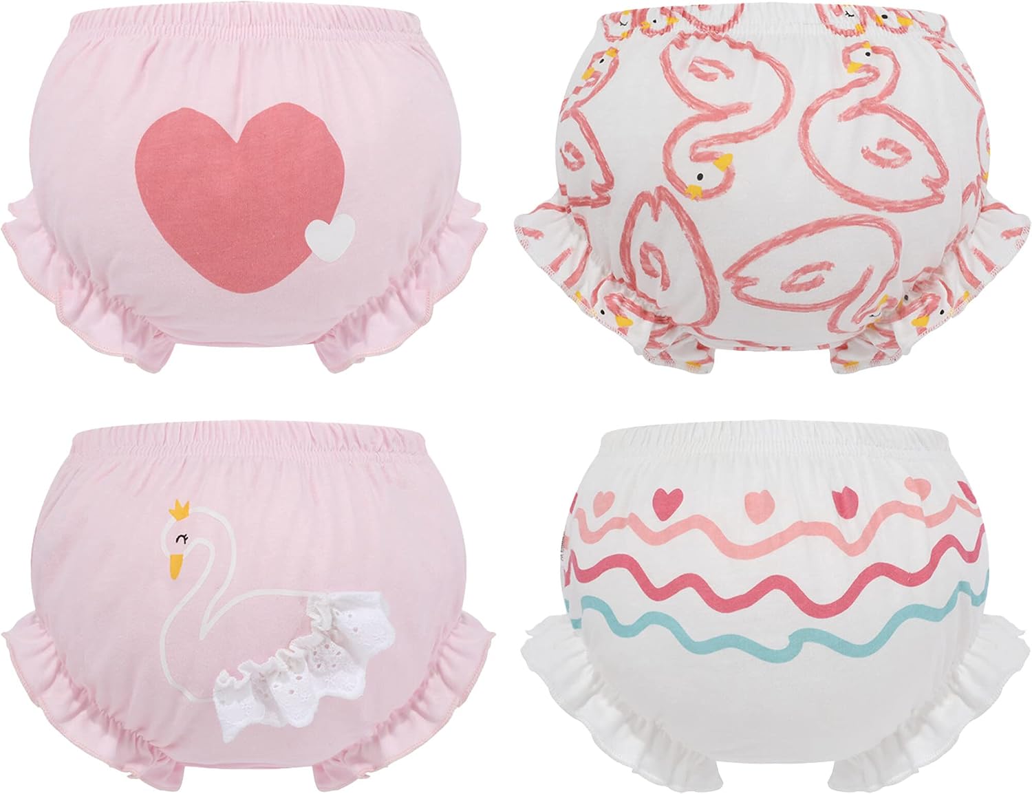 SEAUR Baby Girls Cotton Bloomers Toddler Cute Ruffle Diaper Cover Soft Assorted Underwear Breathable Panties 4 Pack