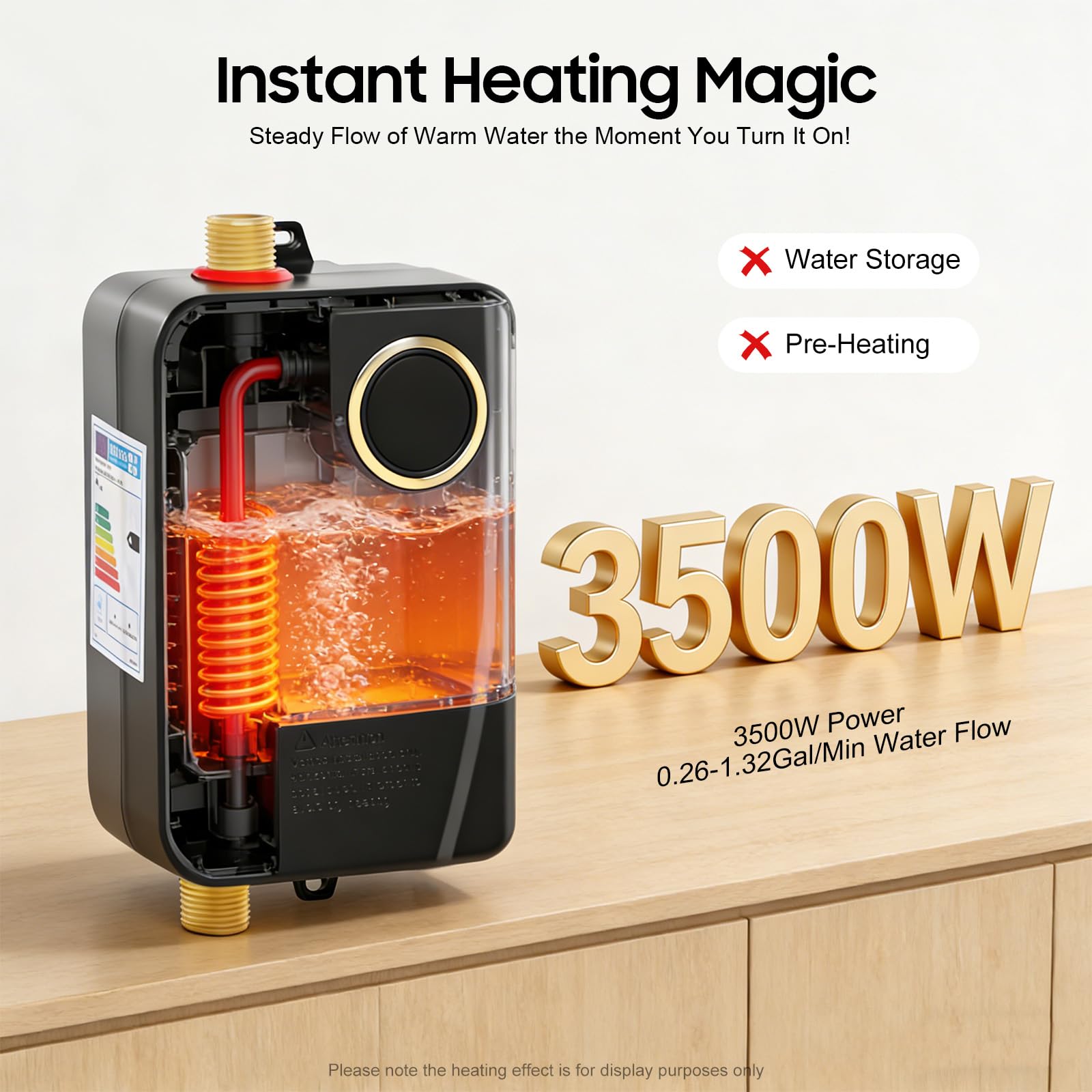 Elektryczny podgrzewacz wody 3500 W, mini kuchenny podgrzewacz wody, natychmiastowy elektryczny podgrzewacz wody z wyświetlaczem temperatury LED i ochroną IPX4, zakres temperatur 20~50℃, do mieszkań