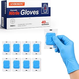 ANBOSON Individually Wrapped Black Disposable Nitrile Gloves, 40 Pairs