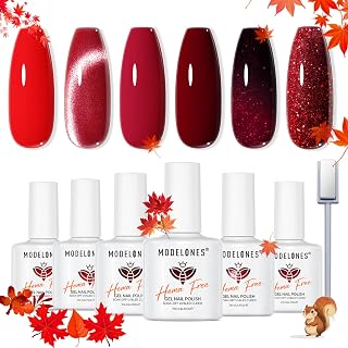 modelones Christmas Red Gel Nail Polish Set 6 Colors Dark Cherry Red Cat Eye Glitter Color Changing Hema-Free Burgundy Gel Polish with Magnet Soak Off U v Nail Art Manicure Home DIY Gifts for Women