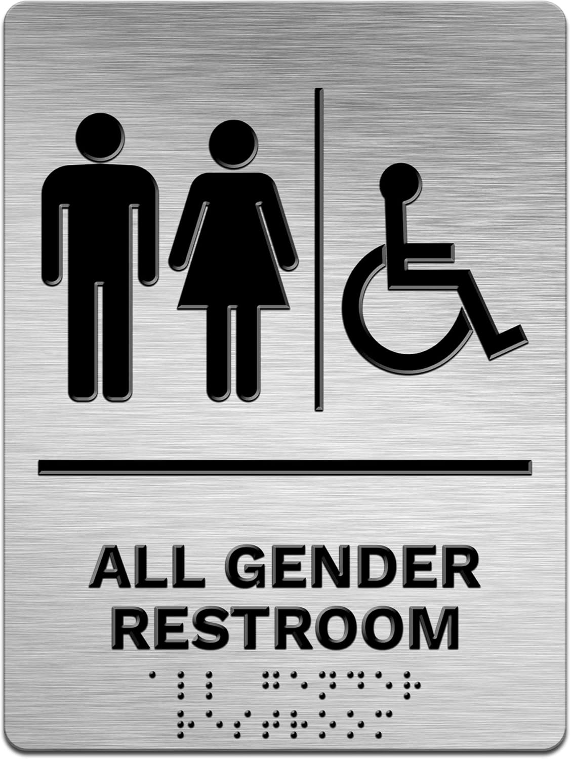 Modern Office Business Restroom Sign - All Gender - 6"x8" Brushed Steel Look - ADA Compliant