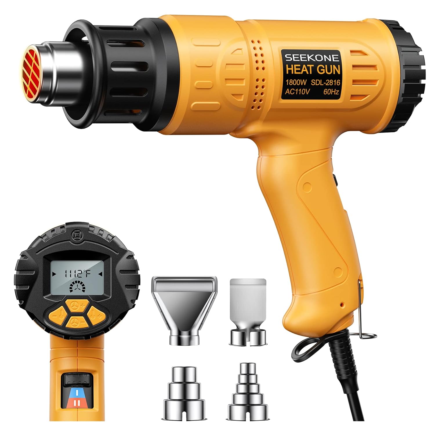 Heat Gun SEEKONE 1800W Hot Air Gun Kit with Large Digital LCD Display Variable Temperature 122 F-1112 F