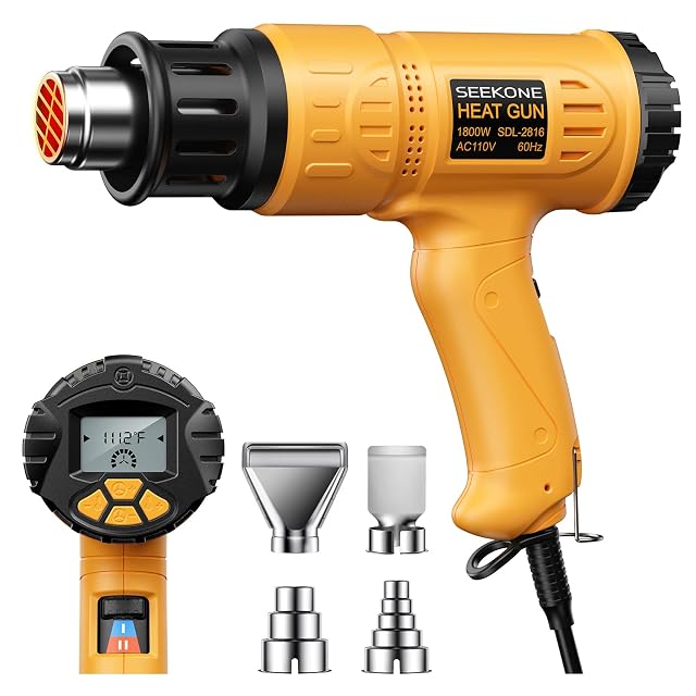 Heat Gun SEEKONE 1800W Hot Air Gun Kit with Large Digital LCD Display Variable Temperature 122 F-1112 F