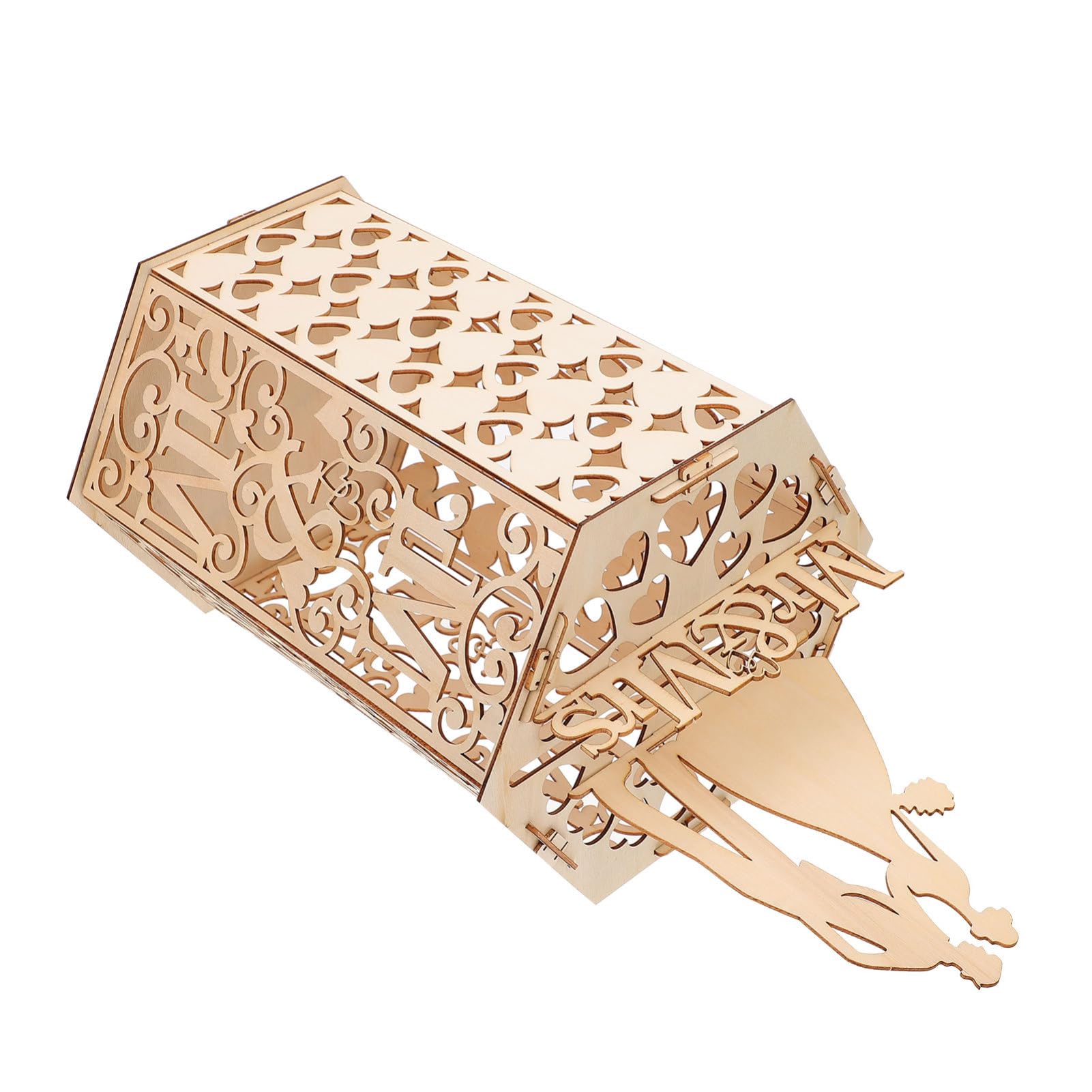 SOLUSTRE 1PC DIY Wooden Wedding Cards Box Hollow Design Sign In Box for Cards Envelopes Elegant Wedding Decor for Guest Greetings Memories