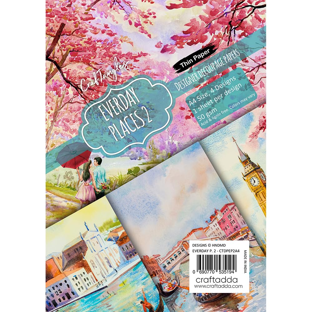 CrafTangles Decoupage Paper Pack - Everyday Places 2 (A4) - 4 sheets 1
