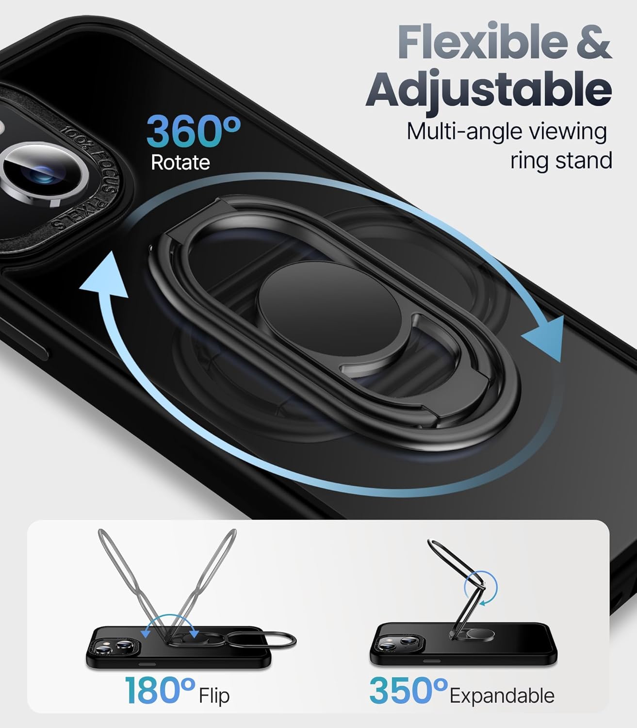 Shields Up for iPhone 13 Case with Stand, Phone Case with Double Ring Holder [Adjustable & Foldable] Protective Translucent Matte Cover for iPhone 13 6.1 inch - Frosted Black - Image 3