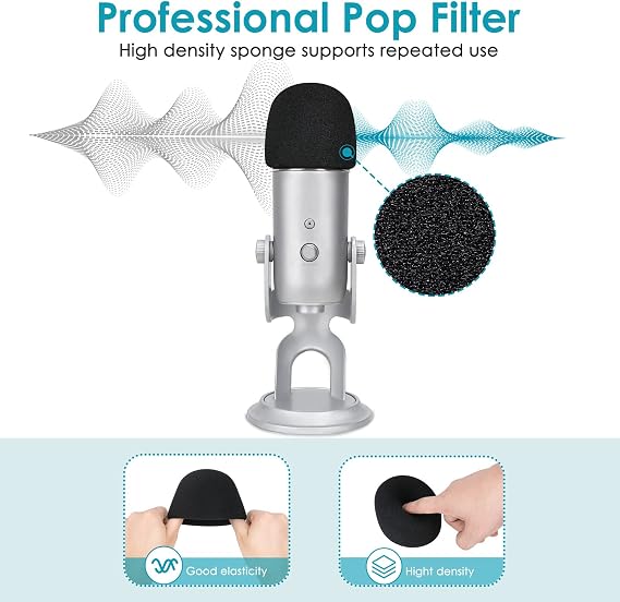 Foam Windscreen for Blue Yeti, Yeti Pro, MXL, Audio Technica and Other Large Microphones, Pop Filter Cover made from Quality Sponge Material by YOUSHARES (Black)