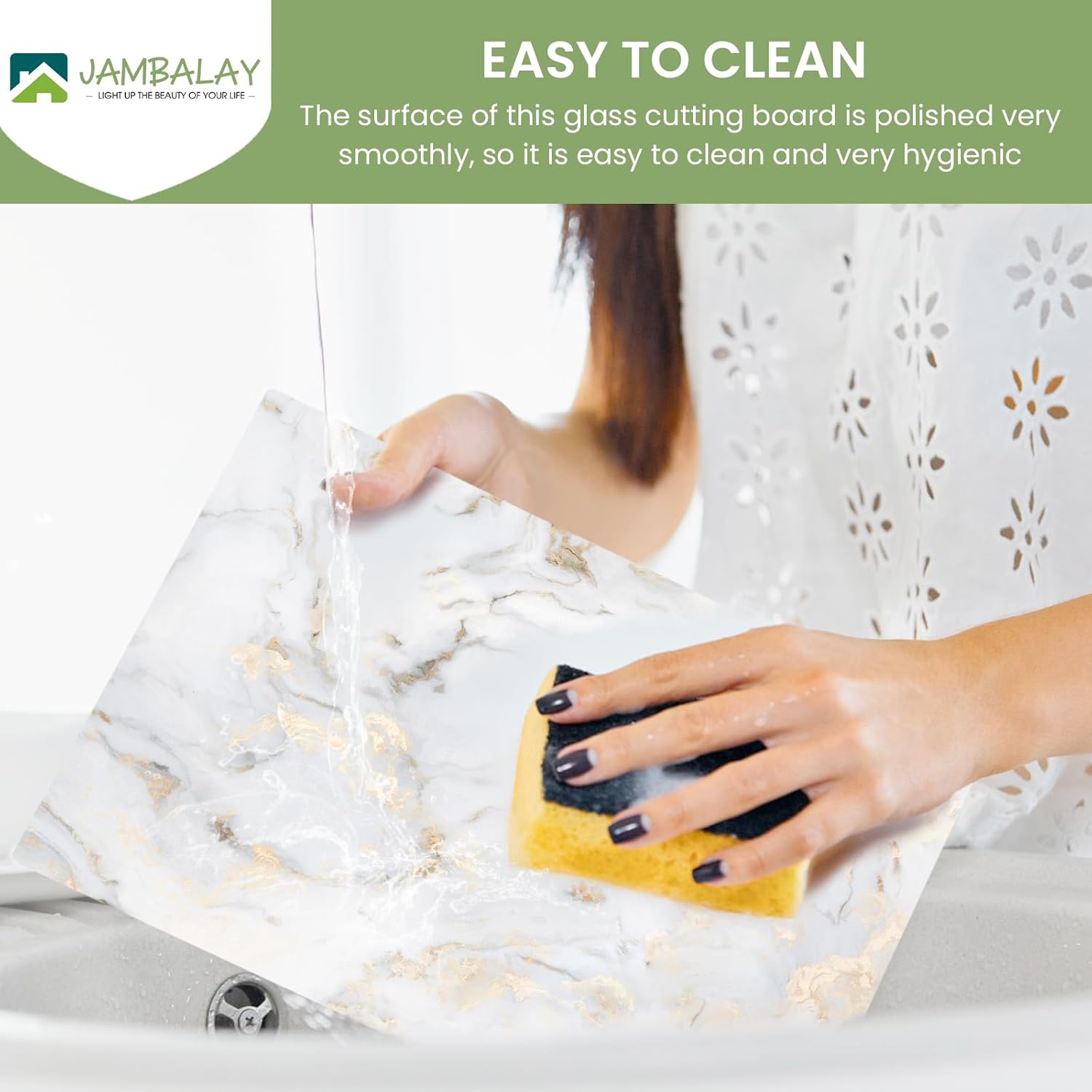 JAMBALAY Tempered Glass Cutting Boards for Kitchen, Gold 12"x8" & 16"x12" Glass Cutting Board Set with Marble Design, With Non Slip Foot, Shatter and Heat Resistant, Dishwasher Safe