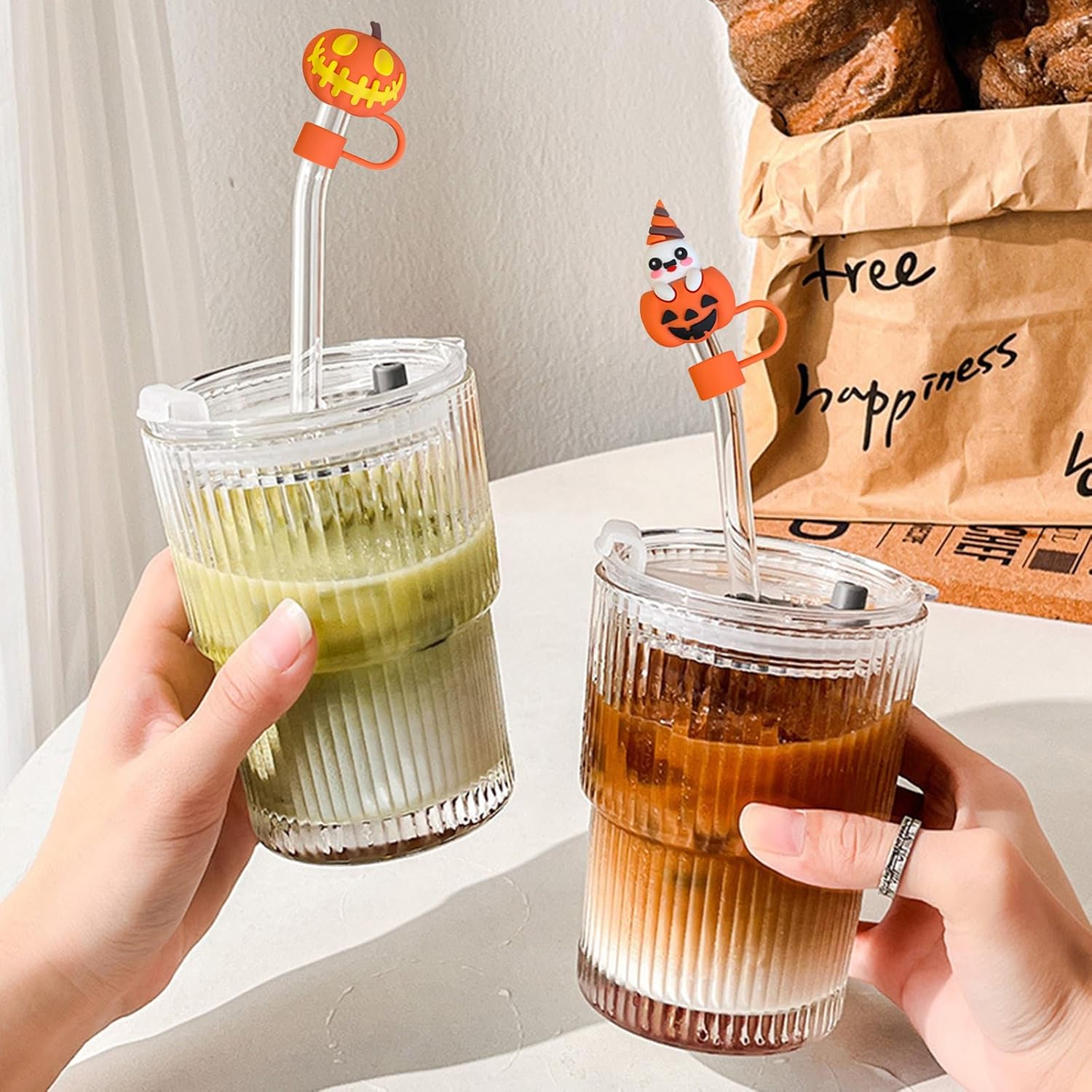 Halloween Straw Covers Cap for Stanley Cup 40&30 Oz, Reusable Silicone Straws Toppers Cute Halloween Design Ghost Pumpkin Bat Straws Tip Funny 10mm 0.4in Reusable Straw Lids for Part Cup Decoration - Image 3